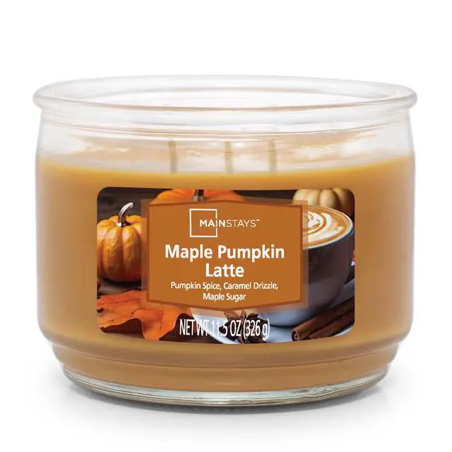 Alt view image 5 of 5 - Mainstays 3-Wick Glass Jar Candle, Maple Pumpkin Latte, 11.5 oz