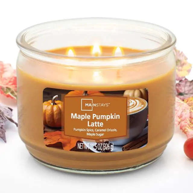 Alt view image 2 of 5 - Mainstays 3-Wick Glass Jar Candle, Maple Pumpkin Latte, 11.5 oz