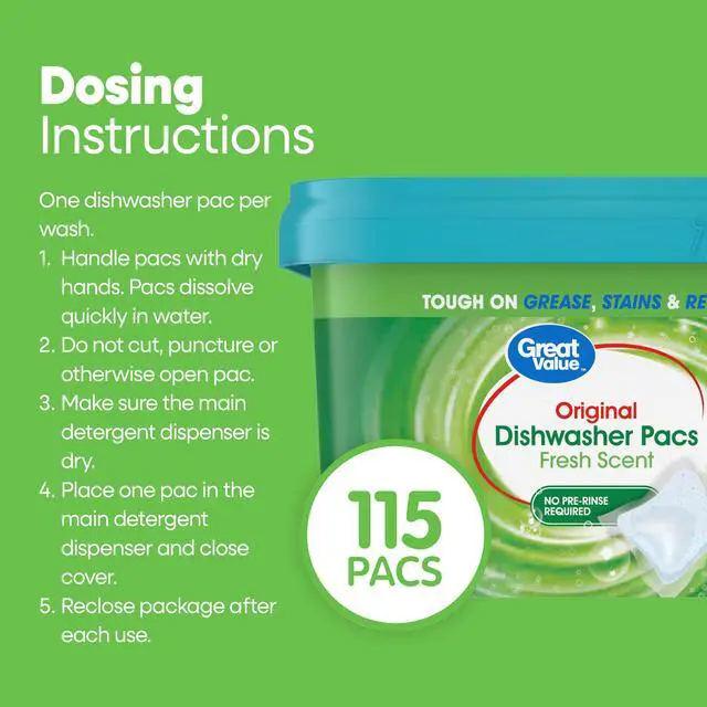 Alt view image 7 of 7 - Great Value Original Dishwasher Pacs, Fresh Scent, 115 Count