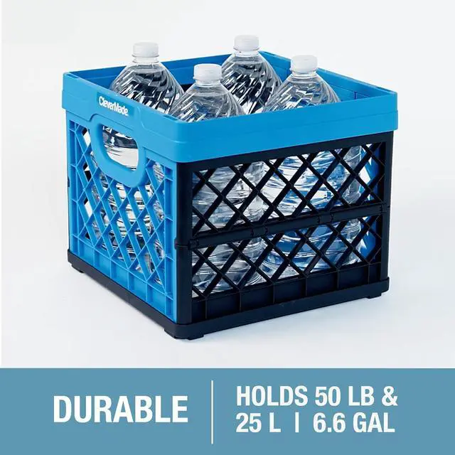 Alt view image 2 of 5 - CleverMade Collapsible Eco Plastic Milk Crate, Folding Storage Bin, 6.6 gal, Ocean Navy