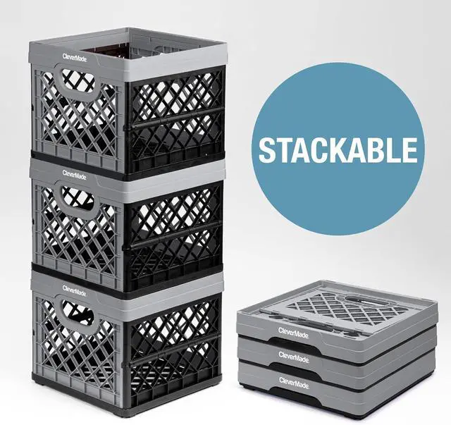 Alt view image 4 of 5 - CleverMade Collapsible Eco Plastic Milk Crate, Folding Storage Bin, 6.6 gal, Ocean Navy