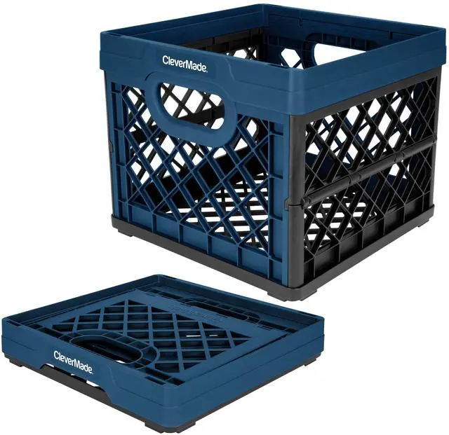 Main image of CleverMade Collapsible Eco Plastic Milk Crate, Folding Storage Bin, 6.6 gal, Ocean Navy