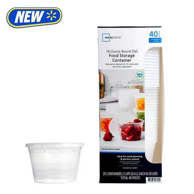Alt view image 5 of 7 - Mainstays Plastic Deli Containers, 40 Pieces, 16 oz, Meal Prep and Batch Cooking