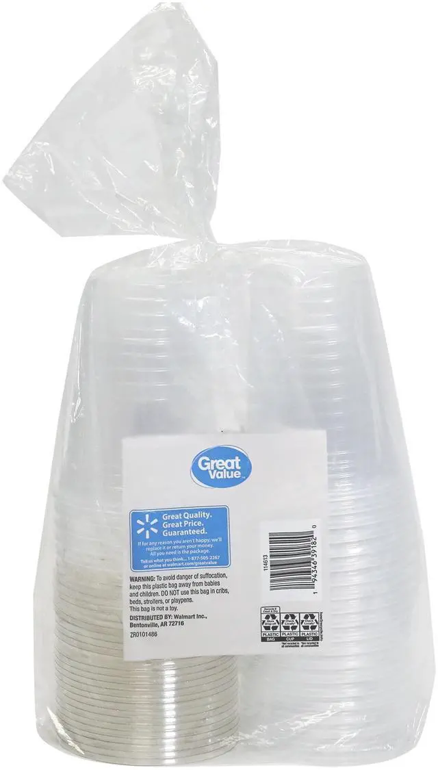 Alt view image 2 of 6 - Great Value Disposable Plastic Cups and Lids, Clear, 16 oz, 25 Count, (Cup and Lid Combo)