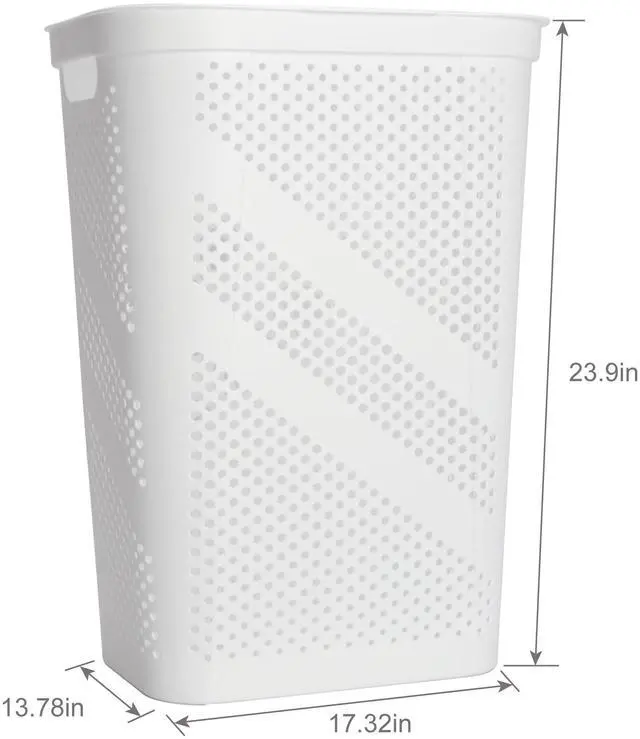 Main image of Mainstays Plastic Rectangular Hinged-Lid Laundry Hamper, White, Adult