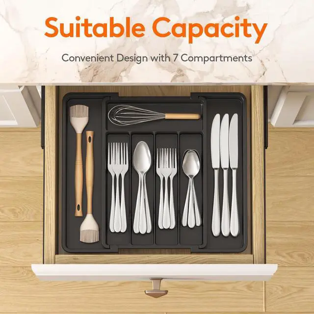 Alt view image 2 of 7 - Lifewit Expandable Silverware Drawer Organizer, Kitchen Utensil Tray