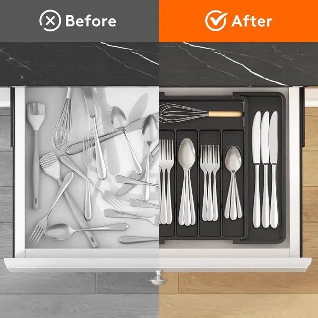 Alt view image 4 of 7 - Lifewit Expandable Silverware Drawer Organizer, Kitchen Utensil Tray