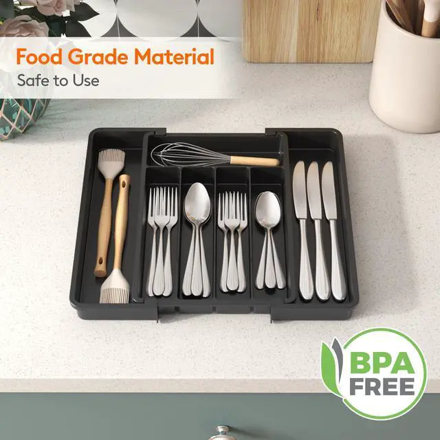 Alt view image 6 of 7 - Lifewit Expandable Silverware Drawer Organizer, Kitchen Utensil Tray