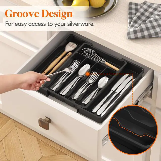 Alt view image 7 of 7 - Lifewit Expandable Silverware Drawer Organizer, Kitchen Utensil Tray