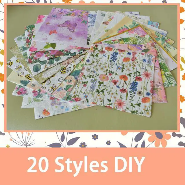 Alt view image 2 of 7 - 20 Pack Assorted Floral Napkins Decoupage Decorative, Decoupage Napkins Cocktail Decorative Paper for Birthday Party Beautiful Gorgeous, 20 styles of decorative paper (Style 1)