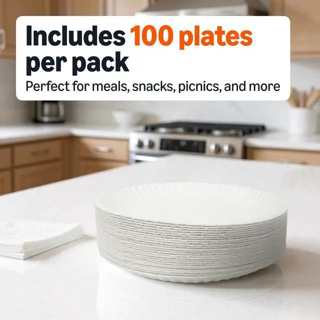 Alt view image 3 of 4 - Amazon Basics 9" Uncoated White Paper Plates, Microwave Safe, 100 Count