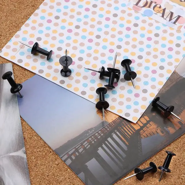 Alt view image 5 of 14 - Push Pins 100-count Black Thumb Tacks Standard Dark Pushpins Steel Point and Plastic Head