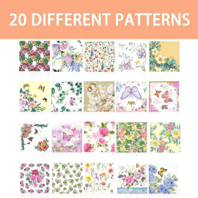 Alt view image 7 of 7 - 20 Pack Assorted Floral Napkins Decoupage Decorative, Decoupage Napkins Cocktail Decorative Paper for Birthday Party Beautiful Gorgeous, 20 styles of decorative paper (Style 1)