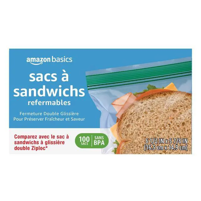 Alt view image 4 of 4 - Amazon Basics Reclosable Double Zipper Sandwich Storage Bags for Food Storage, BPA Free, 100 Count