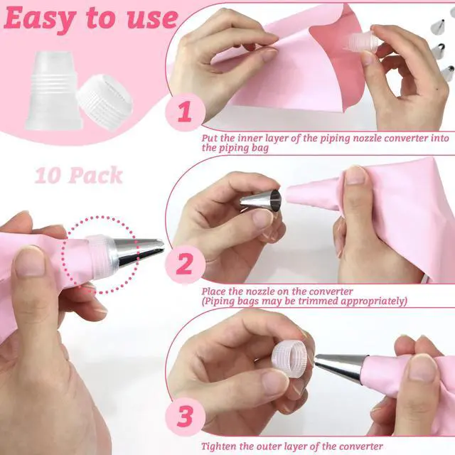 Alt view image 4 of 7 - 10 Pack Piping Bag Couplers for Icing Nozzles, Small Couplers for Piping Bags, Transparent