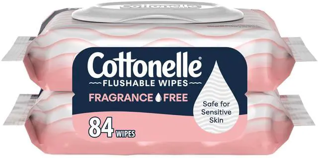 Main image of Cottonelle Fragrance Free Flushable Wipes, 2 Packs, 42 Wipes per Pack