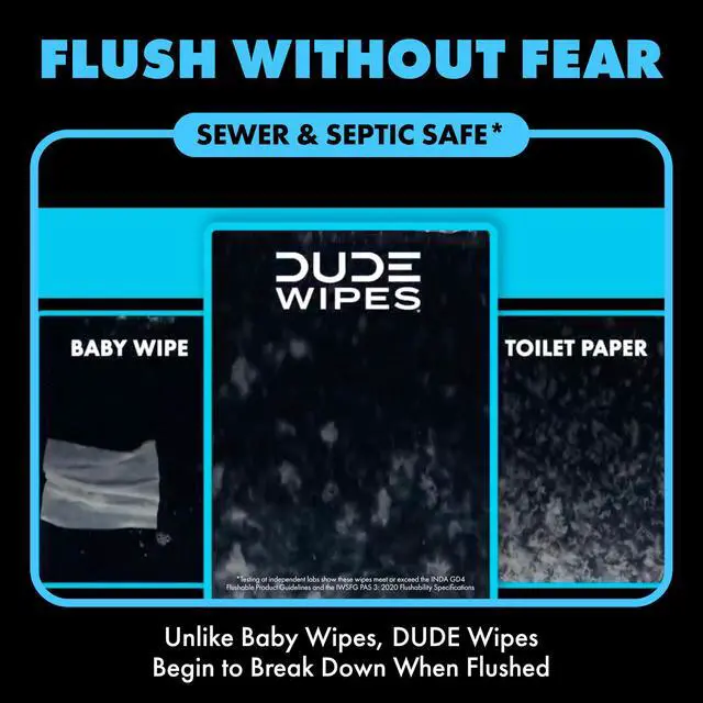 Alt view image 4 of 7 - DUDE Wipes Unscented Adult Flushable Wet Wipes, Sensitive Skin, 48 Count