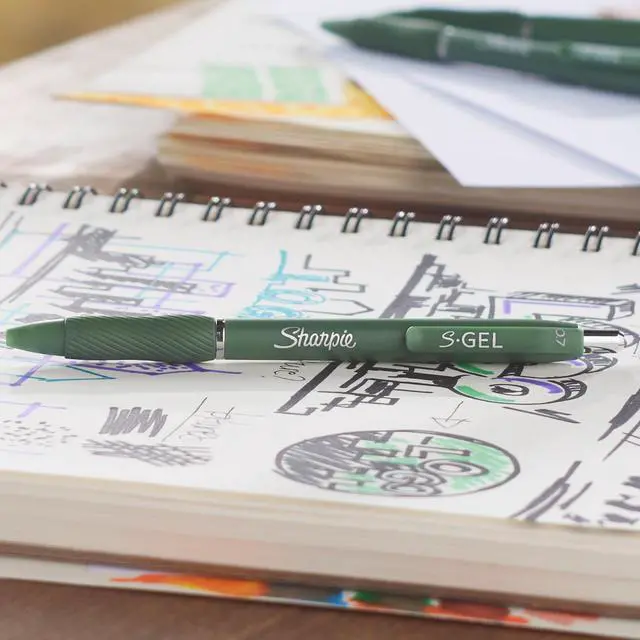Alt view image 5 of 5 - Sharpie S-Gel Gel Pens, Green Barrel, Black Ink, Medium Point (0.7mm), 4 Count - For Home, Office, College, Journaling, Drawing, Note-Taking, Writing