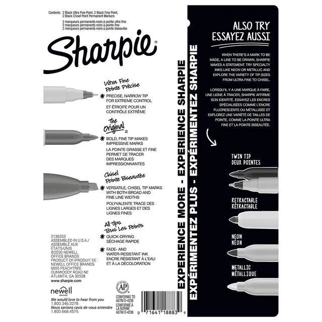 Alt view image 6 of 6 - Sharpie Permanent Markers Variety Pack, Includes Chisel, Fine, and Ultra-Fine Tips, Black, 6 Count - Poster, Office, School Supplies