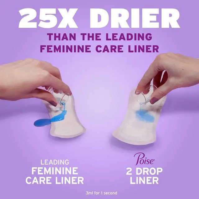 Alt view image 4 of 6 - Poise Daily Liners, Incontinence Panty Liners for Bladder Leaks, 2 Drop Very Light Absorbency, Regular Length, 30 Count of Pantiliners, Packaging May Vary