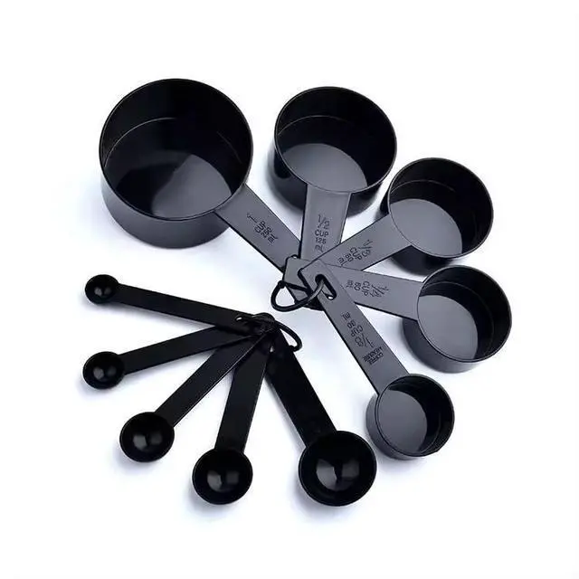 Main image of Ovenza Measuring Cups and Spoons Set, 10 Piece BPA-Free Plastic Kitchen Measuring Set, 5 Cups & 5 Spoons, Dishwasher Safe, Nesting Design for Baking and Cooking Black