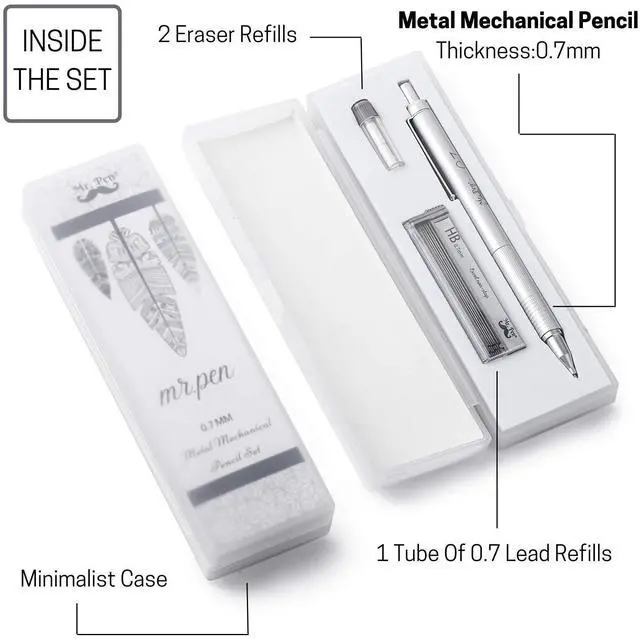 Alt view image 2 of 14 - Mr. Pen - 0.7mm Mechanical Pencil with Case, Metal Drawing Pencils