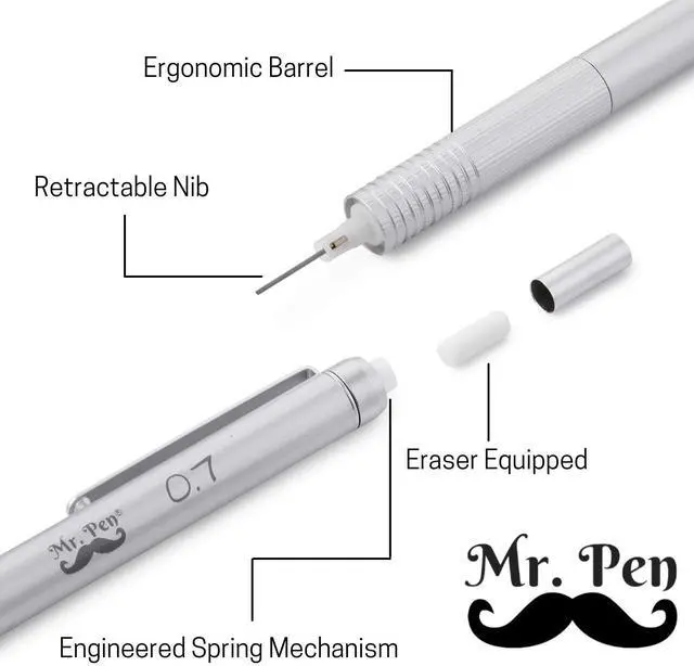 Alt view image 3 of 14 - Mr. Pen - 0.7mm Mechanical Pencil with Case, Metal Drawing Pencils