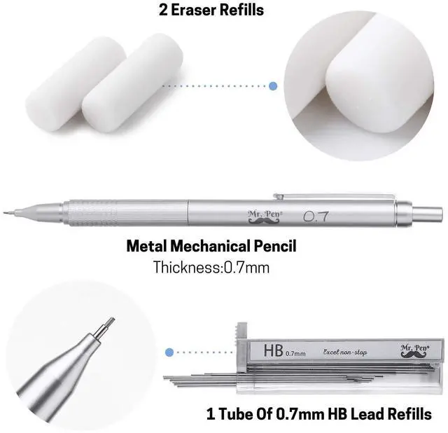 Alt view image 4 of 14 - Mr. Pen - 0.7mm Mechanical Pencil with Case, Metal Drawing Pencils
