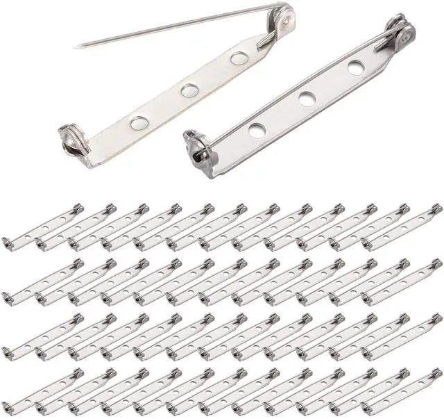 Main image of BEADNOVA Brooch Pin Back 60pcs Bar Pin Back 1.5 Inch Clasp Pinback Brooch Backings for Crafts Badge Name Tag DIY Jewelry Making and Craft (60 Pcs, Silver Color)