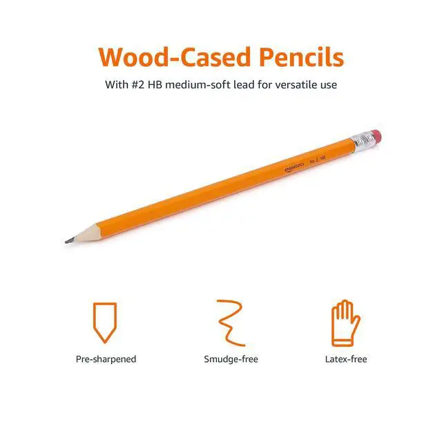 Alt view image 2 of 3 - Amazon Basics Wood-Cased #2 HB School Pencils with Erasers for Writing and Drawing, Pre-sharpened, Soft Strong Lead, Orange, 30 Count