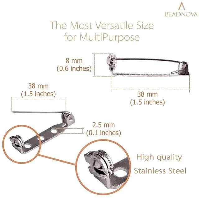 Alt view image 2 of 12 - BEADNOVA Brooch Pin Back 60pcs Bar Pin Back 1.5 Inch Clasp Pinback Brooch Backings for Crafts Badge Name Tag DIY Jewelry Making and Craft (60 Pcs, Silver Color)
