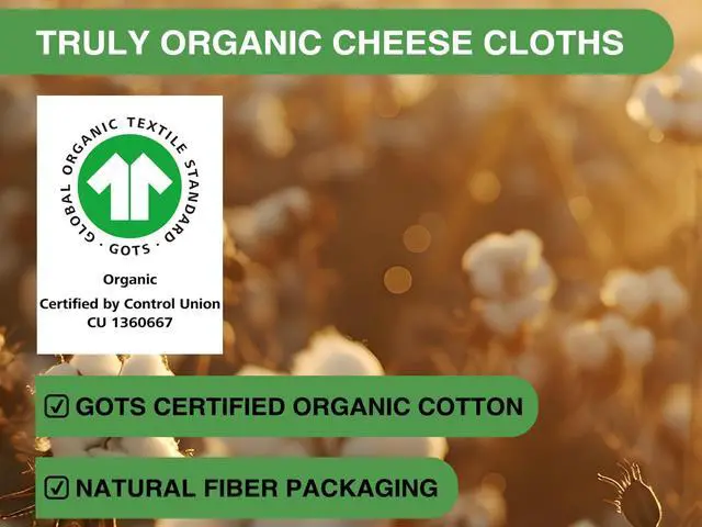 Alt view image 2 of 14 - Organic Cheese Cloths, GOTS Certified, 36x36Inch, Reusable Cheese Cloth