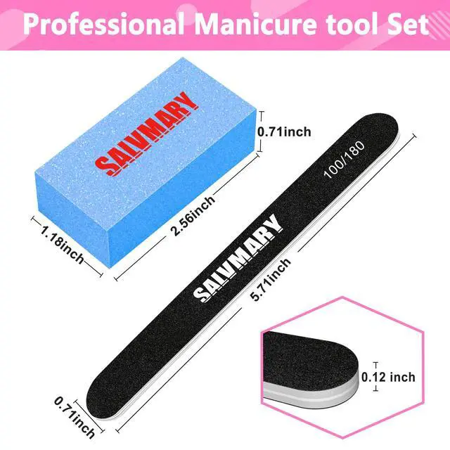 Alt view image 2 of 6 - SALVMARY 100/180 Grit Nail File and 80/100 Grit Nail Buffer Block Set 8 Pcs