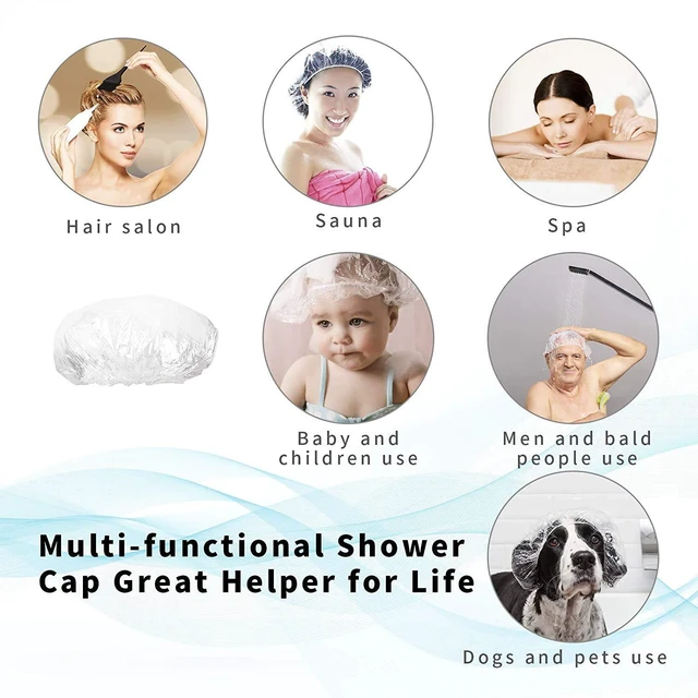 Alt view image 4 of 6 - 30pcs Disposable Shower Caps-Multi-Purpose Thickening Elastic Bath Cap Plastic Waterproof Clear Shower Cap Bath Shower Caps Women Spa,Men Hair Caps,Home Use,Hotel and Hair Salon, Travel.(Size 46CM)