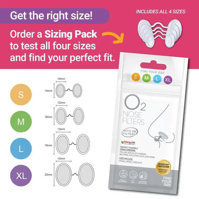 Alt view image 5 of 7 - O2 Nose Filters with 3M Filtration - Nasal Screens for Allergies, Dust & Smoke - Drug-Free & Latex-Free Nose Filters - Invisible Allergy Protection (Trial Pack 4 Sizes)