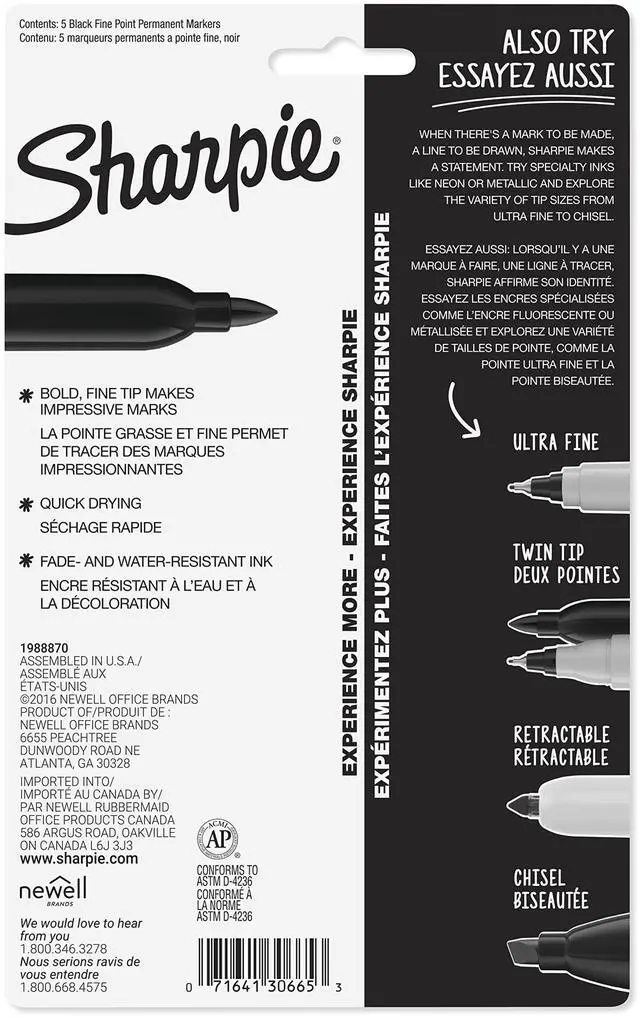 Alt view image 7 of 7 - Sharpie Permanent Markers, Fine Tip, Black, 5 Count - Quick Drying, Fade Resistant