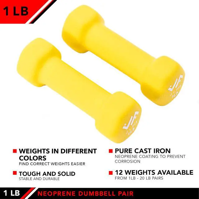 Alt view image 6 of 6 - JFIT Neoprene & Vinyl Coated Dumbbell Pairs or Sets for Home Gym, Strength Training, Aerobics, Cardio, Fitness