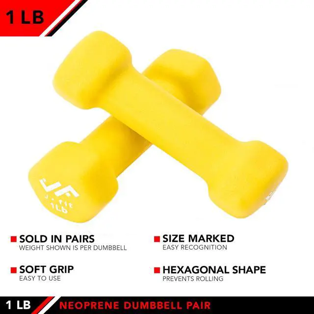 Alt view image 3 of 6 - JFIT Neoprene & Vinyl Coated Dumbbell Pairs or Sets for Home Gym, Strength Training, Aerobics, Cardio, Fitness