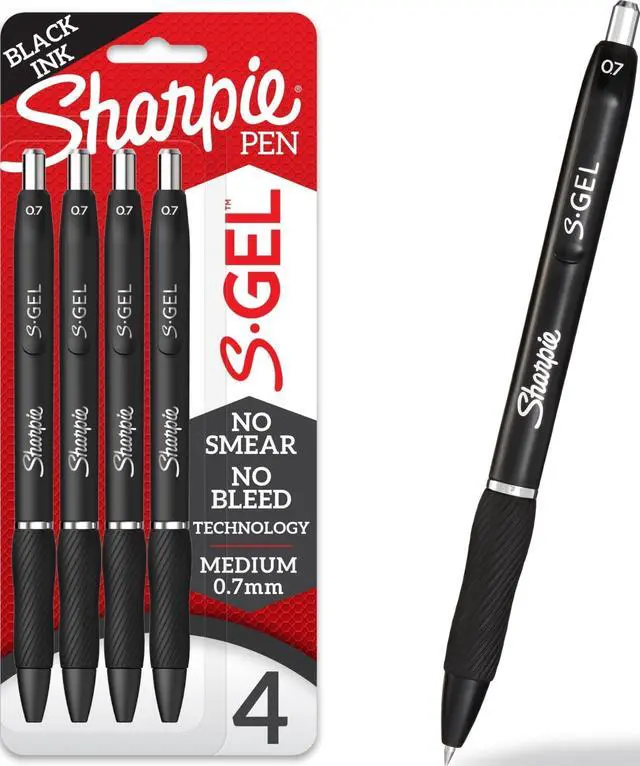 Main image of Sharpie S-Gel Retractable Gel Pen, Medium Point, Black Ink, 4-Pack (2096134)