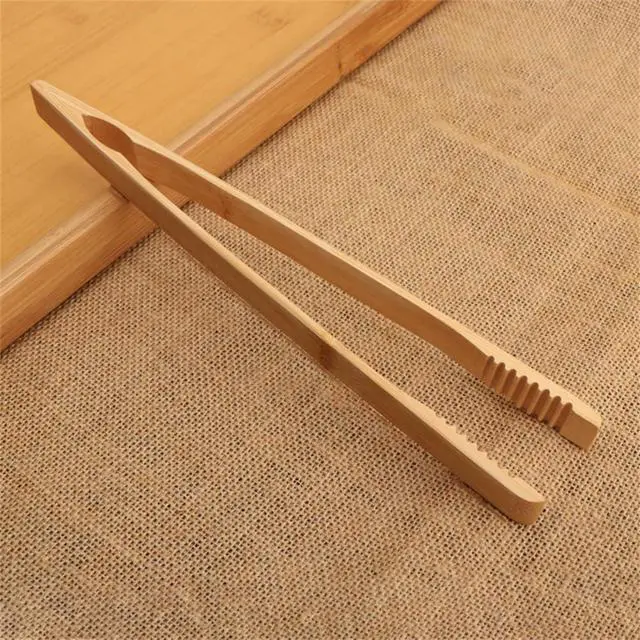 Alt view image 3 of 7 - 1 Pieces Bamboo Toast Tongs, 9.8 Inches Long Wood Toaster Tongs with Anti-slip Design, Tongs for Cooking with Cooking Oil Coating, Eco-friendly (9.8 Inches)