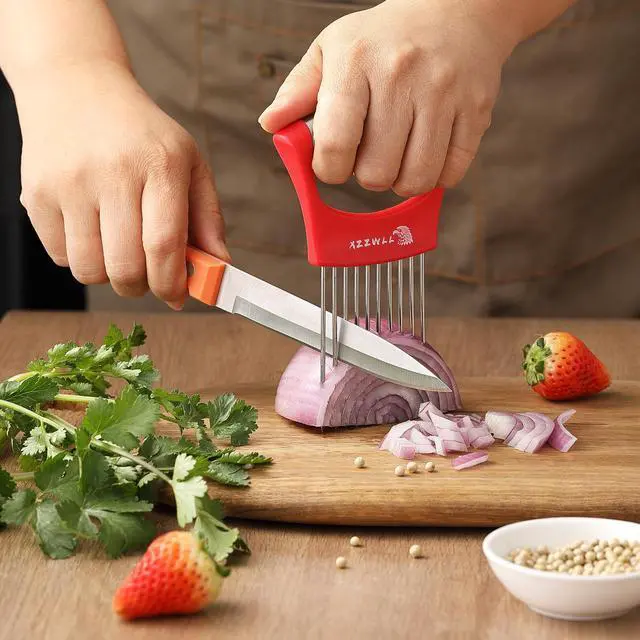 Alt view image 6 of 7 - 2 Pack Onion Holder for Slicing, Tomato Slicer Tool for Easy Cutting