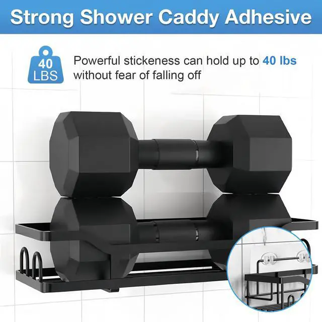 Alt view image 2 of 7 - Upgraded Shower Caddy Adhesive Replacement,Strong Adhesive Hooks for Shower Caddy, Waterproof Shower Shelf Adhesive, Shower Adhesive Strips for Shower Organizer and Kitchen Racks (5 Pcs(Triple Hooks))