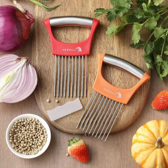 Alt view image 7 of 7 - 2 Pack Onion Holder for Slicing, Tomato Slicer Tool for Easy Cutting