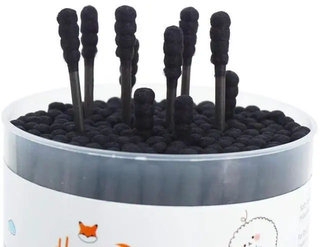 Alt view image 3 of 7 - Black Cotton Swabs Spiral - 200 Count Organic Cotton Buds Gothic Bathroom Tightly Wrapped Charcoal Cotton Tips Paper Stick Soft Gentle Cruelty-Free Lint-Free, Round & Spiral (Black)