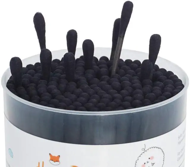 Alt view image 4 of 7 - Black Cotton Swabs Spiral - 200 Count Organic Cotton Buds Gothic Bathroom Tightly Wrapped Charcoal Cotton Tips Paper Stick Soft Gentle Cruelty-Free Lint-Free, Round & Spiral (Black)