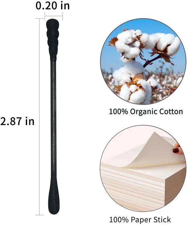 Alt view image 7 of 7 - Black Cotton Swabs Spiral - 200 Count Organic Cotton Buds Gothic Bathroom Tightly Wrapped Charcoal Cotton Tips Paper Stick Soft Gentle Cruelty-Free Lint-Free, Round & Spiral (Black)