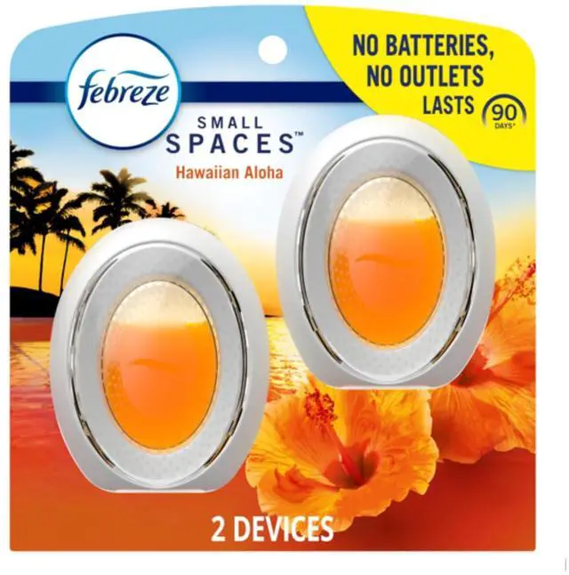 Main image of Febreze Small Spaces Air Freshener, Odor-Fighting, Plug In Alternative, Air Fresheners for Home and Bathroom and Kitchen, Closet Air Fresheners, Hawaiian Aloha Scent, 2 Count