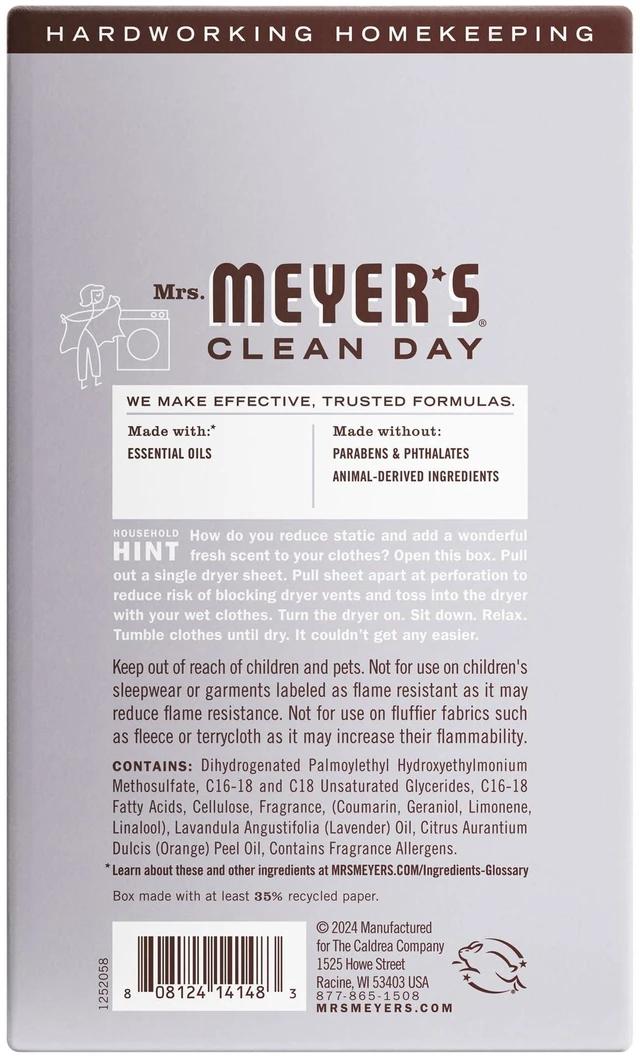 Alt view image 4 of 6 - MRS. MEYER'S CLEAN DAY Dryer Sheets, Lavender, 80 ct