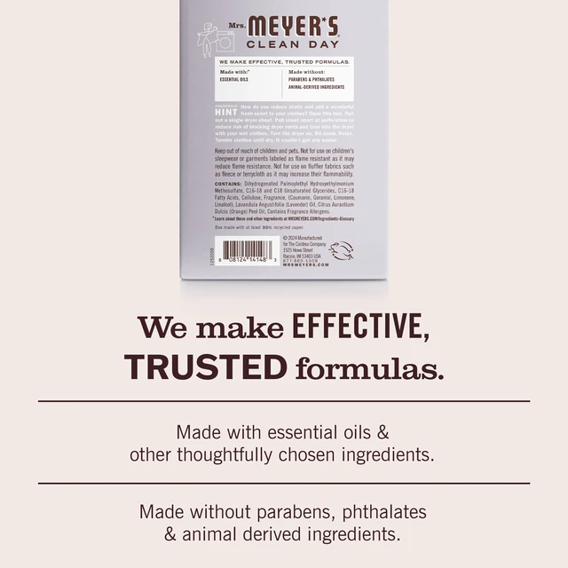 Alt view image 6 of 6 - MRS. MEYER'S CLEAN DAY Dryer Sheets, Lavender, 80 ct