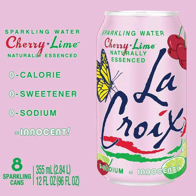 Alt view image 2 of 6 - La Croix Sparkling Water, Cherry Lime, 8-Pack Zero Sugar, Zero Calories, Zero Sodium